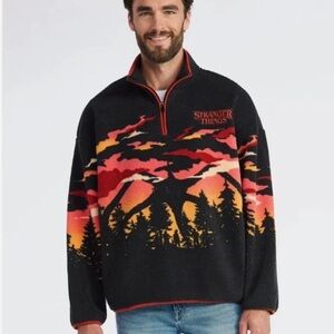 Netflix Stranger Things Men's Faux Shearling Quarter-Zip Jacket